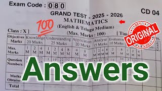 Ap 10th class maths grand test real question paper 2026 answer key|10th grand test maths answers