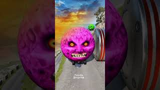 Pink monster Hulk &amp; Green vs Giant Pit Bollards Crash - BeamNG.drive #shortsfeed #ytshorts #shorts