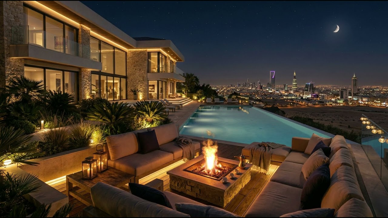 إطلالة ساحرة على الرياض ليلاً | أجواء سكينة وهدوءNight View of Riyadh – Magical Serenity Over the