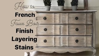 French faux Wood Finish - THIS IS STAIN ON PAINT!!! Layering stains or glazes | Dresser Makeover
