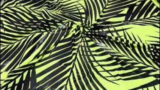 Stretch Fabric Black Leaves Yellow Background Print Hologram Foil Spandex