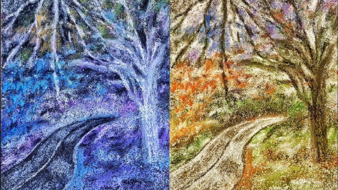 1. Easy Landscape Painting (Road) using OIL PASTEL & SANDPAPER YouTube