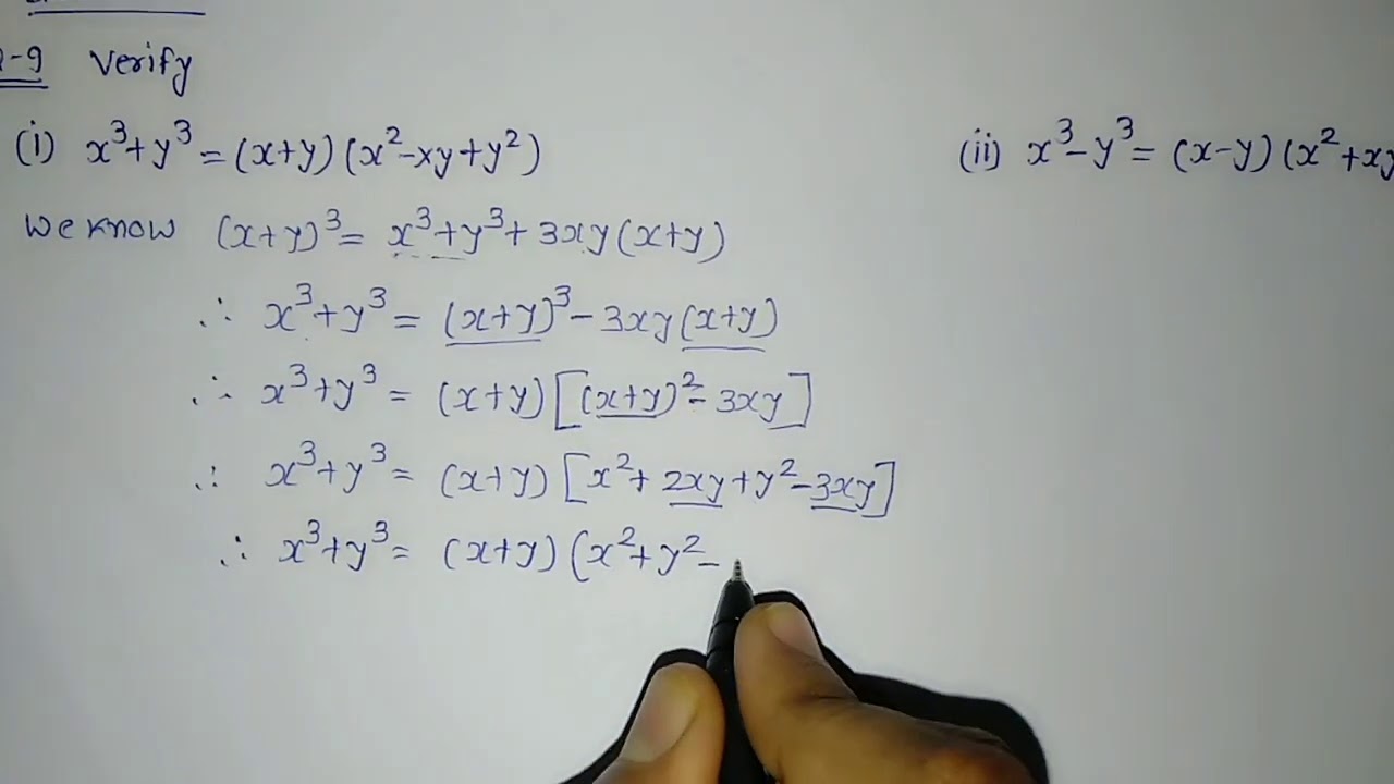 Verify X3 Y3 And X3 Y3 Std 9 Maths Ex 2 5 Q 9 Youtube