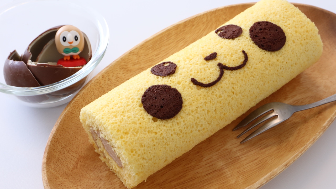 ⁣Pikachu Surprise Egg Chocolate Swiss Roll Cake Recipe