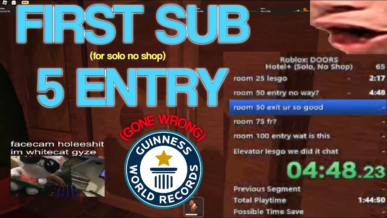 ROBLOX: DOORS (HOTEL+ SOLO NO SHOP) GETTING SUB 5 DOOR 50 ENTRY WHILE ...