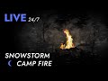 🔴 Campfire in Snowstorm for Sleeping 24/7 - Dimmed Screen | Blizzard Sounds, Deep Sleep - Livestream