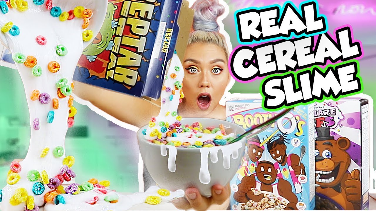 MIXING WEIRD CEREAL INTO MILK SLIME! MOST SATISFYING FOOD SLIME! REAL CEREAL! | NICOLE SKYES family friendly resorts