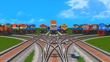 9 Colorful Trains Crossing at Risky Sharp Bend Same Line Railroad Track | Bumpy Branch Diamond Track