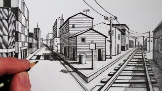 How to Draw Road and Railway in  1-Point Perspective: Narrated Step by Step screenshot 4