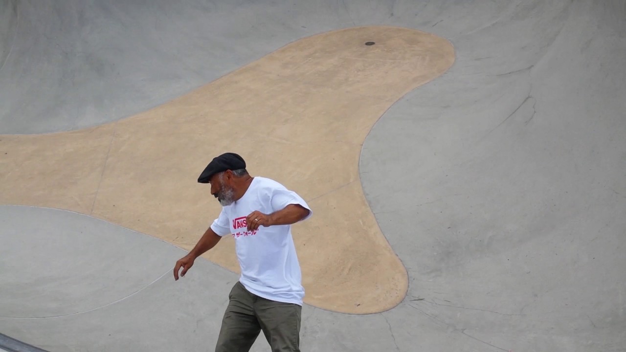 Steve Caballero riding Caleb's mini Cab Dragon skateboard, 7/01/17