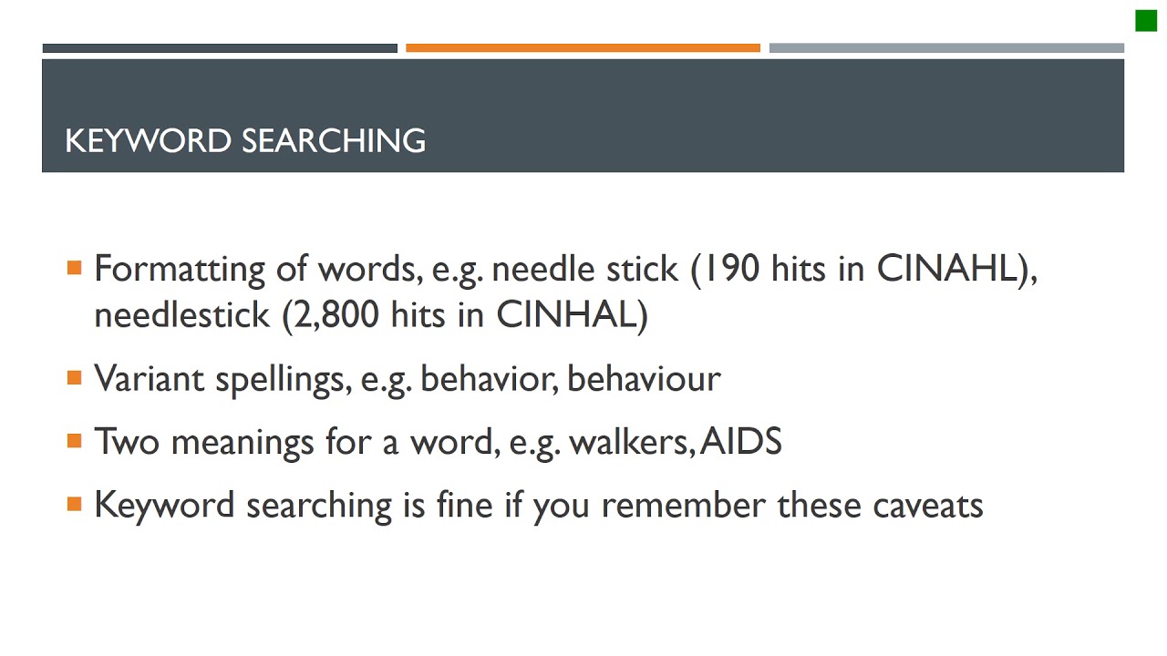 Keyword vs Subject Heading searches YouTube
