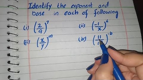 Identify Exponent & Base in each of following (i) (2/9)⁷ (ii) (-1/x)⁶ (iii) (x/y)^m (iv) (11/13)^-b