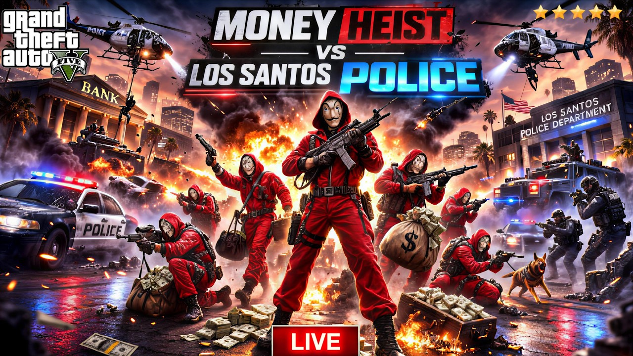 🔥Money heist vs los santos police in GTA V Epic Battle 😱🚔#gta #gtaonline #shortsfeed #gamingvideo