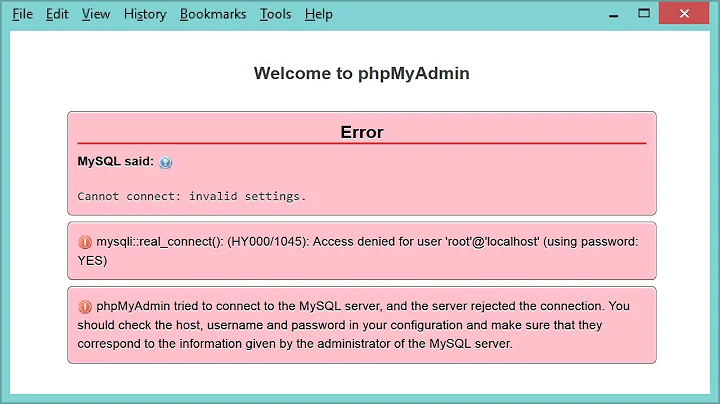 [FIXED] phpMyAdmin Error: Access denied for user root@localhost using password YES