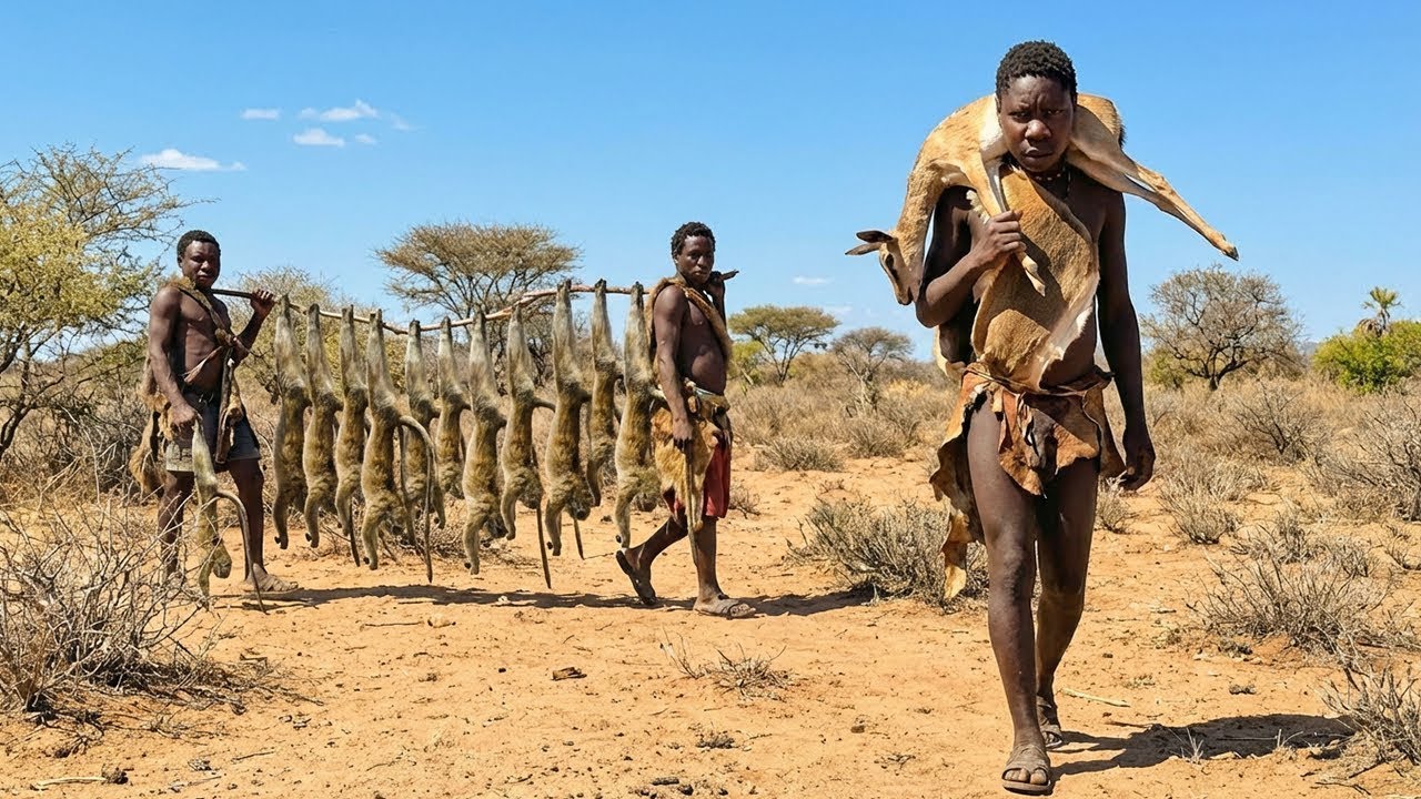 Невероятные навыки выживания в африканской дикой природе — охота и сытная еда племени хадзабе.
