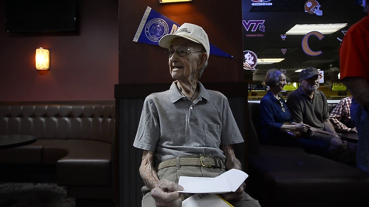 Jim McGuffin turns 100 honored by bowling league - YouTube