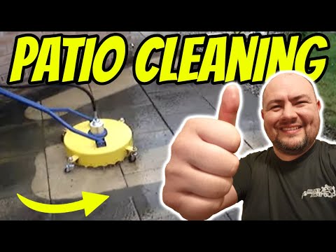 Patio Being Cleaned By Rotary Flat Surface Cleaner