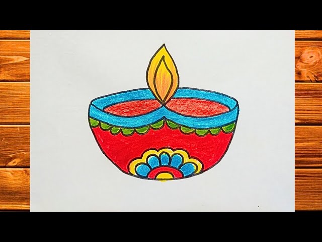 Easy Diya Drawing for Diwali/ How to draw Lamp/ Handmade Diwali Greeting  Card - YouTube