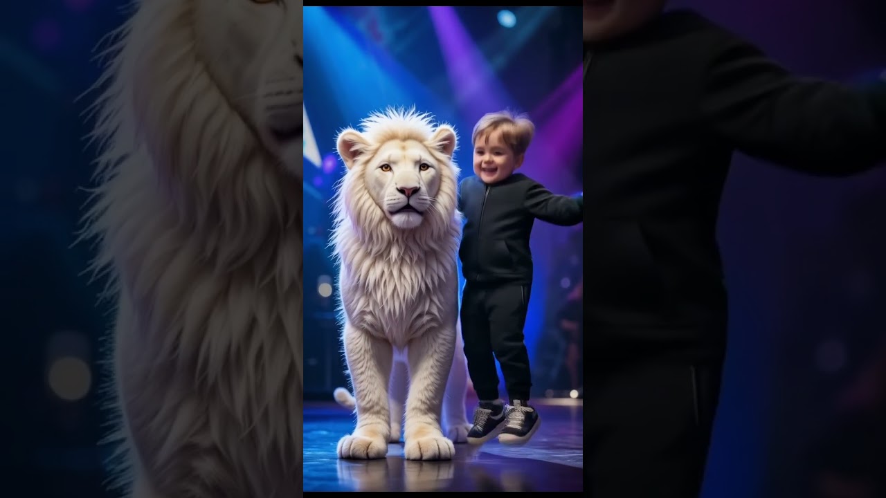 baby boy dance with joy stand with white lion perform on the stage of agt 