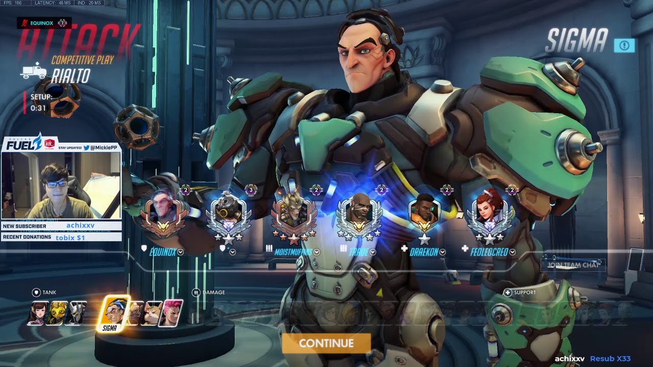 MICKIE PRO SIGMA GAMEPLAY! 33 ELIMS! [ OVERWATCH SEASON 20 TOP 500 ]