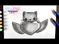 Cómo dibujar un GATO CON CORAZÓN a LÁPIZ - How to draw a CAT with HEART using PENCIL