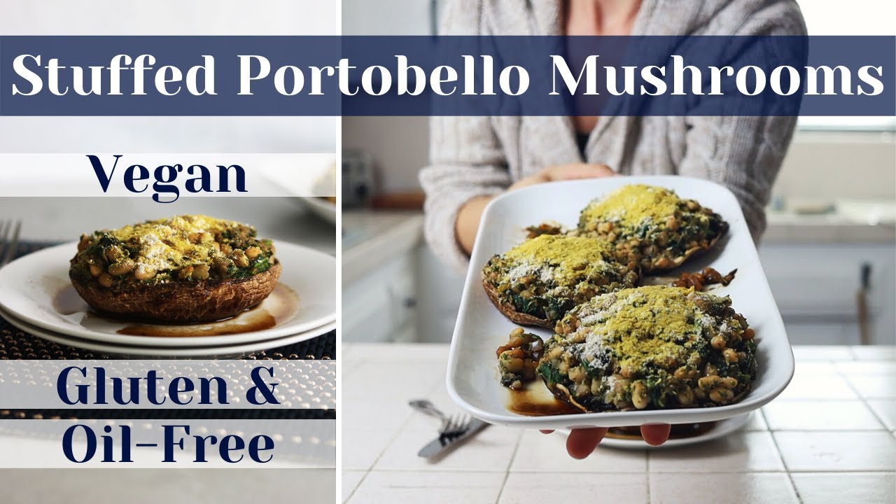 Healthy Delicious Vegan Stuffed Portobello Mushrooms Spinach & White
