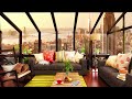 New York Rooftop Coffee Shop Ambience - Positive Morning Jazz Music for Wake up in New York
