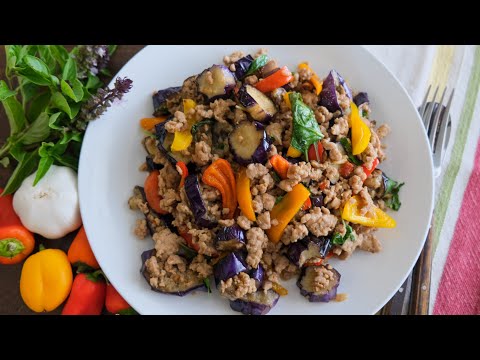 Thai Style Eggplant Stir Fry with Pork and Basil Recipe - Episode 270