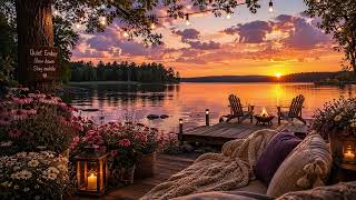 Peaceful Summer Lake Sunset with Gentle Breeze, Evening Crickets and a Lonely Bird