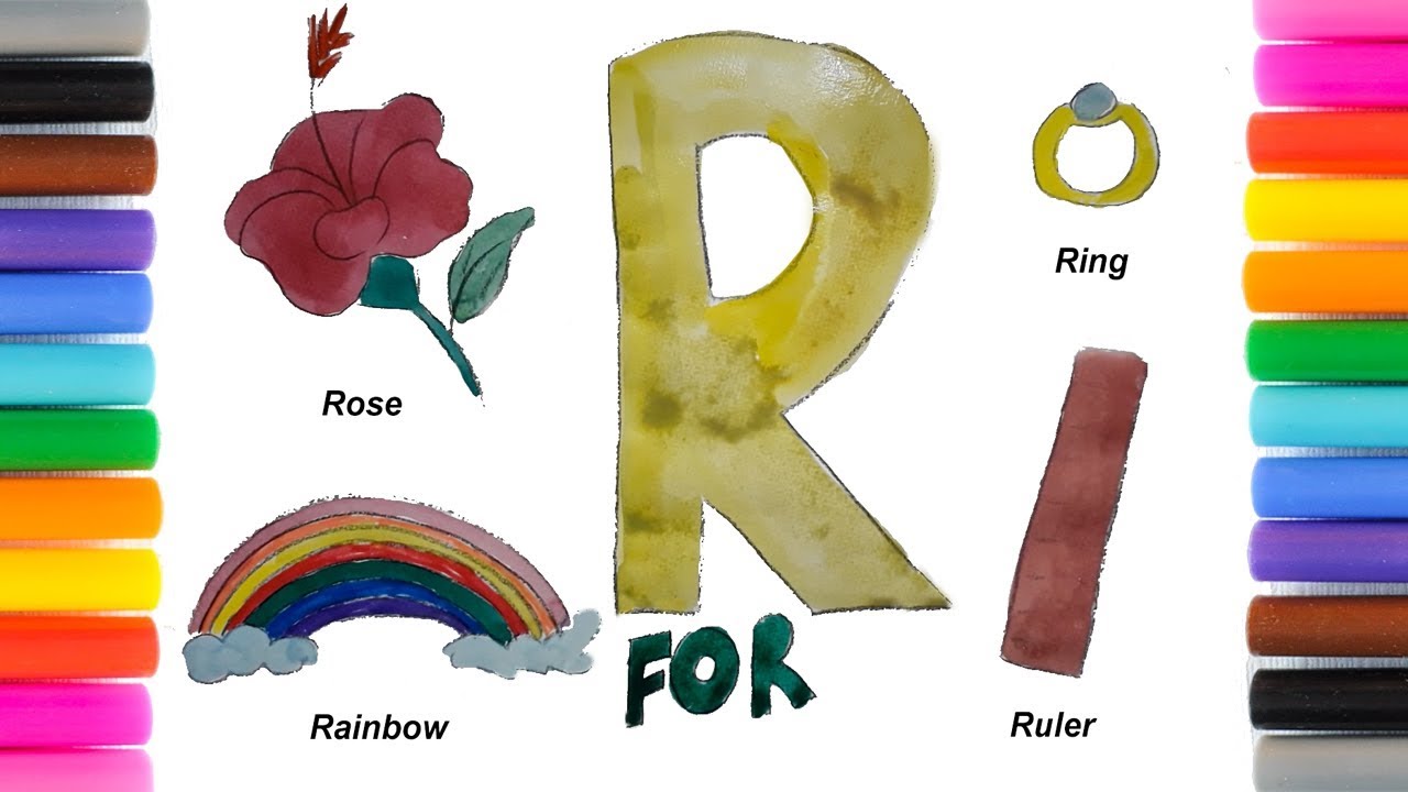 How to Draw Alphabet Letter R - Drawing Rose and Rainbow - Learn to Draw Ring and Ruler Step by Step