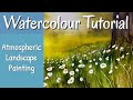 Atmospheric Watercolour Landscape Painting Sunlit Trees & Wild Flowers