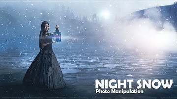 Time Lapse:  Night Snow Photo Manipulation l Photoshop CC Tutorial l Christmas Look Effects 2017