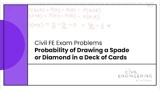 Civil FE Exam - Probability of Drawing a Spade or Diamond in a Deck of Cards