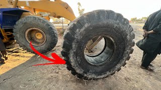 Hardworking Young Guys Changing Wheel Loader Tire | Heavy Duty Tyre Change | Caterpillar