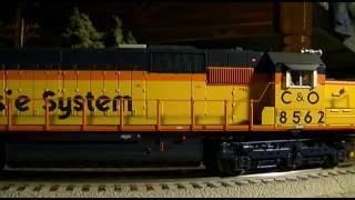 MTH Chessie System EMD SD50 Engine In Notch 8 Pulling Coal Train