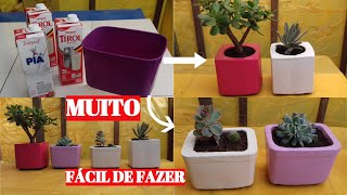 Vaso De Cimento Feito Com Caixa De Leite E Pote De Sorvete