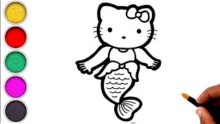 Hellokitty mermaid 🧜‍♀️drawing🐱🐈🌈❤️💛❤️step-by-step hellokitty drawing| colouring| easydrawing|kidart