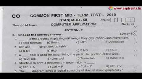 12th Computer Application First Mid Term Question Paper 2019-20 | Coimbatore District | EM