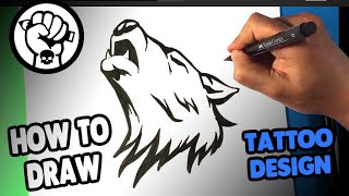 How to Draw a Howling Wolf - Tattoo Design - Drawing Step by Step for Beginners - Skull Drawings