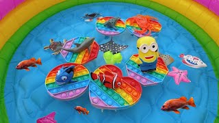 Wow seru Memancing ikan hias di kolam,ikan nemo,ikan pari,ikan lele,penyu,lumbalumba,pop it,kepiting