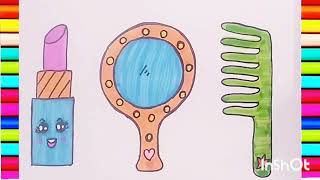 How To Draw Comb,Mirror And Lipstick, Easy Drawing For Kids And Toddlers