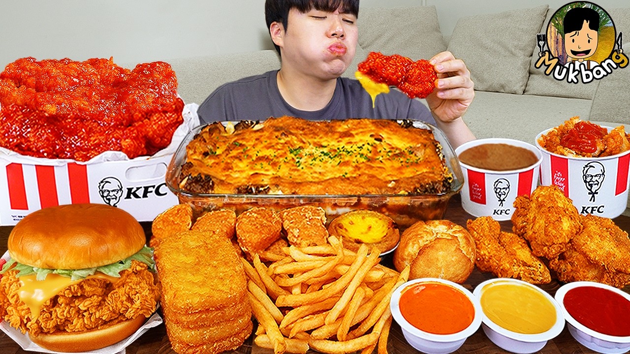 ASMR MUKBANG KFC 양념 치킨먹방! 치즈 햄버거 치즈스틱 후라이드치킨 & 레시피 CRISPY FRIED CHICKEN CHEESE BURGER EATING SOUND!