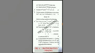 MJ-5 - MATHEMATICS SEM-3 (2022-26) FYUGP PREVIOUS YEAR QUESTION PAPER  VBU