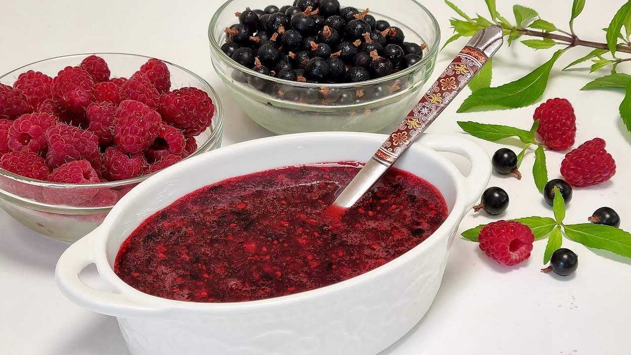 Сырое варенье из малины и чёрной смородины/ Raspberry and black currant jam