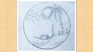 Easy circle scenery drawing /Easy drawing ideas for beginners/ How to draw pencil sketch drawing 