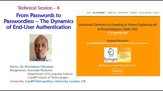 SERB CSEAi 2023 @ Day 1:17-11-23, Keynote -4:Dr.Elochukwu Ukwandu,Cardiff Metropolitan University,UK