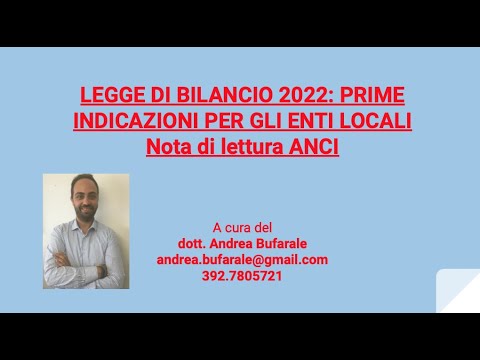 LEGGE DI BILANCIO 2022_PRIME INDICAZIONI PER GLI ENTI LOCALI