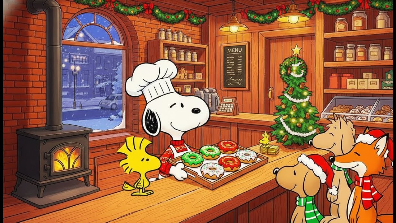 🎄 Snoopy’s Cozy Winter Café 🎧 Calm Lofi Chill Music for Study, Work & Relax 🌙 Warm Holiday Ambience