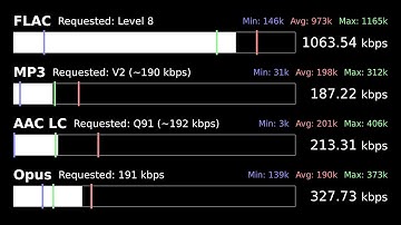 Instantaneous Variable Bitrate Visualization between MP3, FLAC, AAC, and Opus Audio Codecs