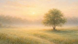 Soft Sunrise Meadow Oil Painting | Lone Tree Landscape Scene | Frame TV Art 4K screenshot 5